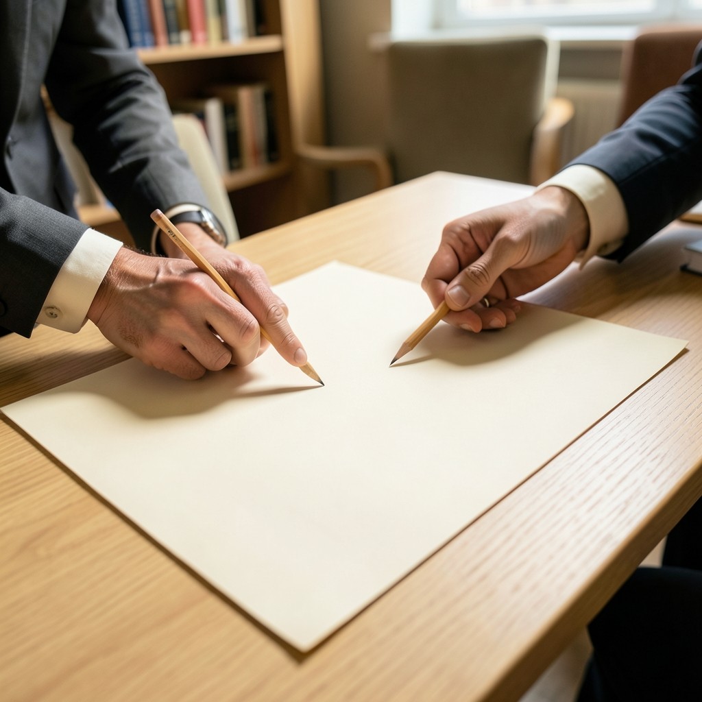Hands and a pencil over a blank sheet during a seated reading